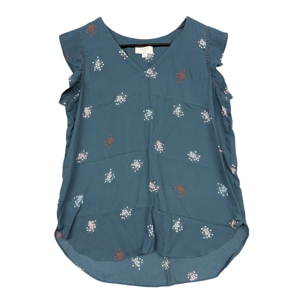 LOFT Outlet Womens Blouse Blue Floral Hi Low V Neck Sleeveless Petite Medium